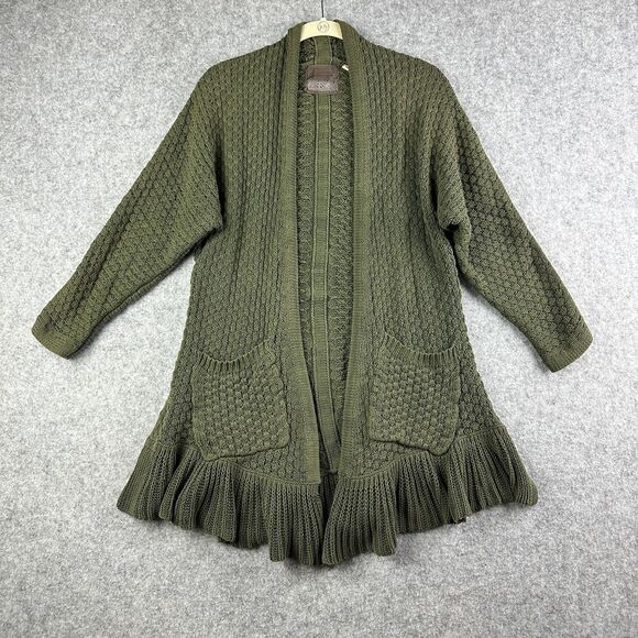 Anthropologie Guinevere Cardigan Womens S Olive Green Open Front Pockets Casual* - Picture 1 of 16